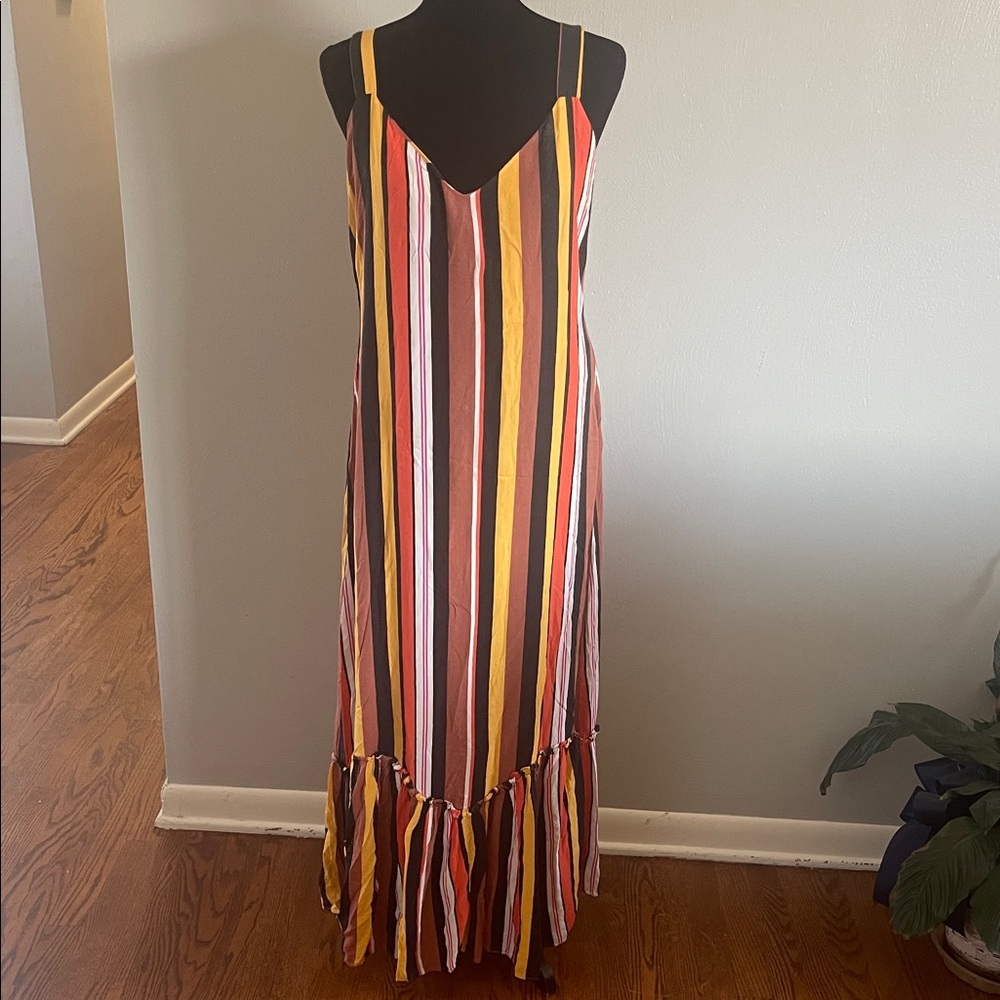 Kriss Collection Multicolor Striped Ruffle Hem Maxi Sleeveless Fall Dress M